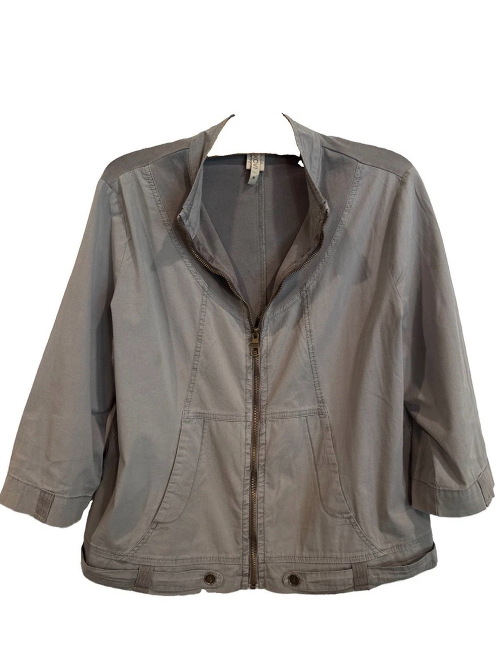 XCVI Light Gray Utility Zip Jacket with 3/4 Sleeves